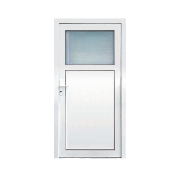 Facadedør / kælderdør 89 x 205 i plast i hvid PVC med vindue